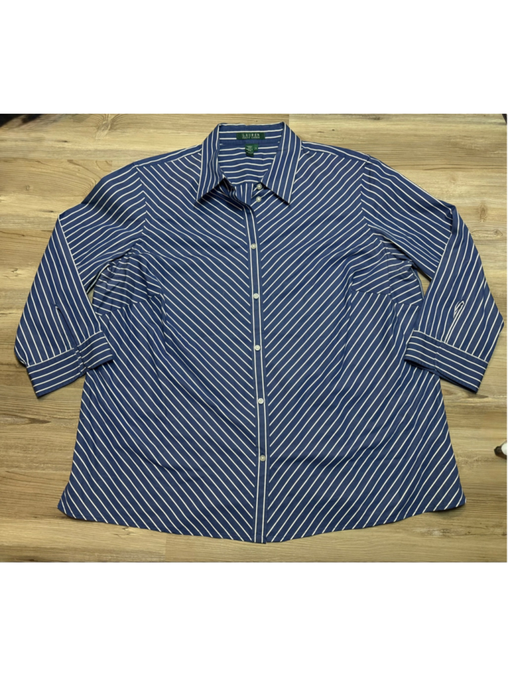 Women's Lauren Ralph Lauren Blue White Striped Button Down Shirt Size 2X